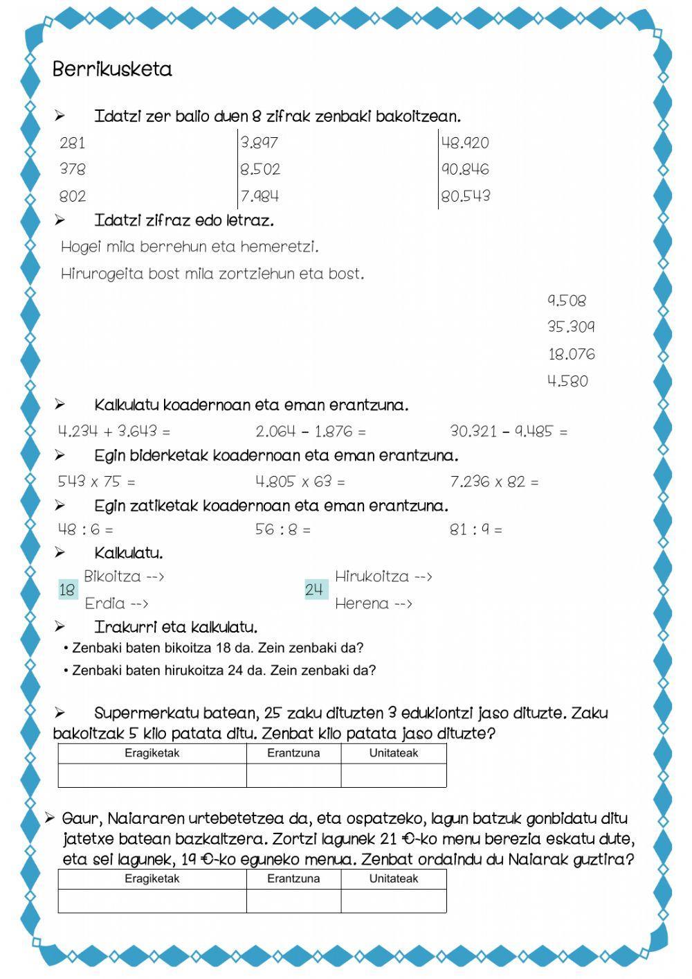 Zifra bateko zatitzailea. Praktika