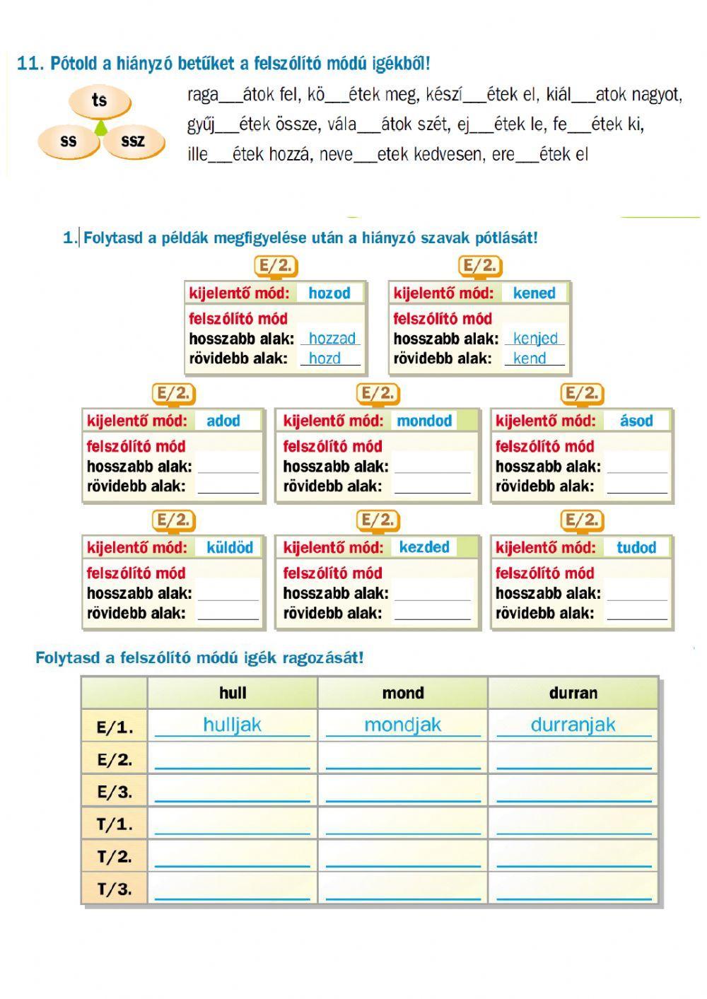 Felszólító módú igék 1.