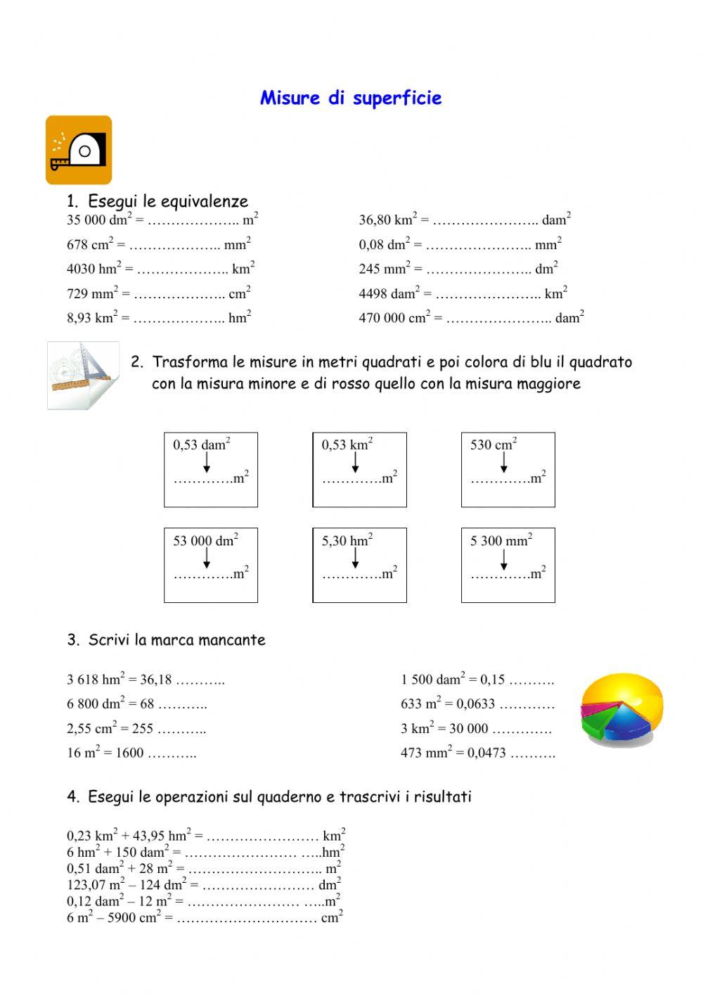 Equivalenze ed operazioni con le misure di superficie