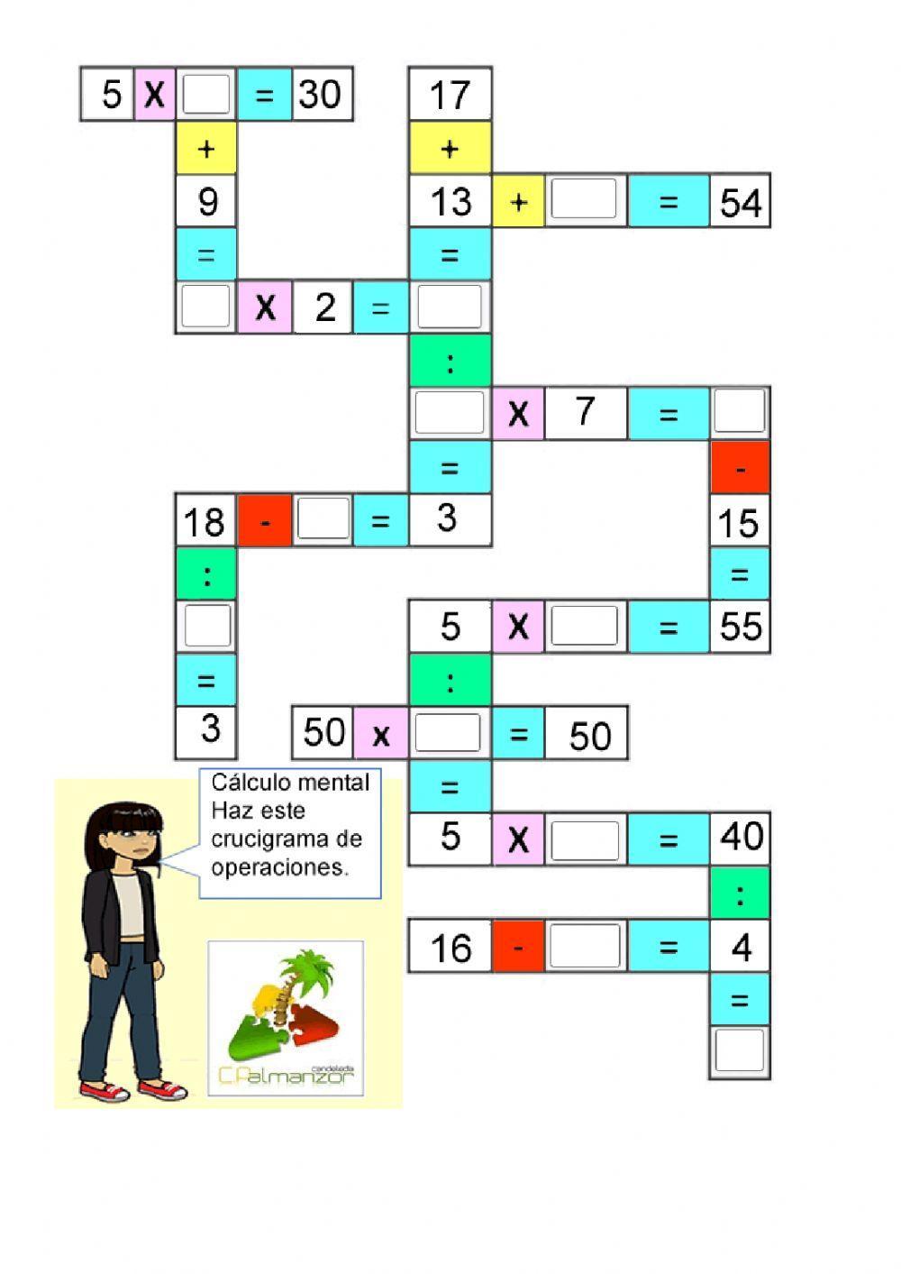 Crucigrama de operaciones de cálculo