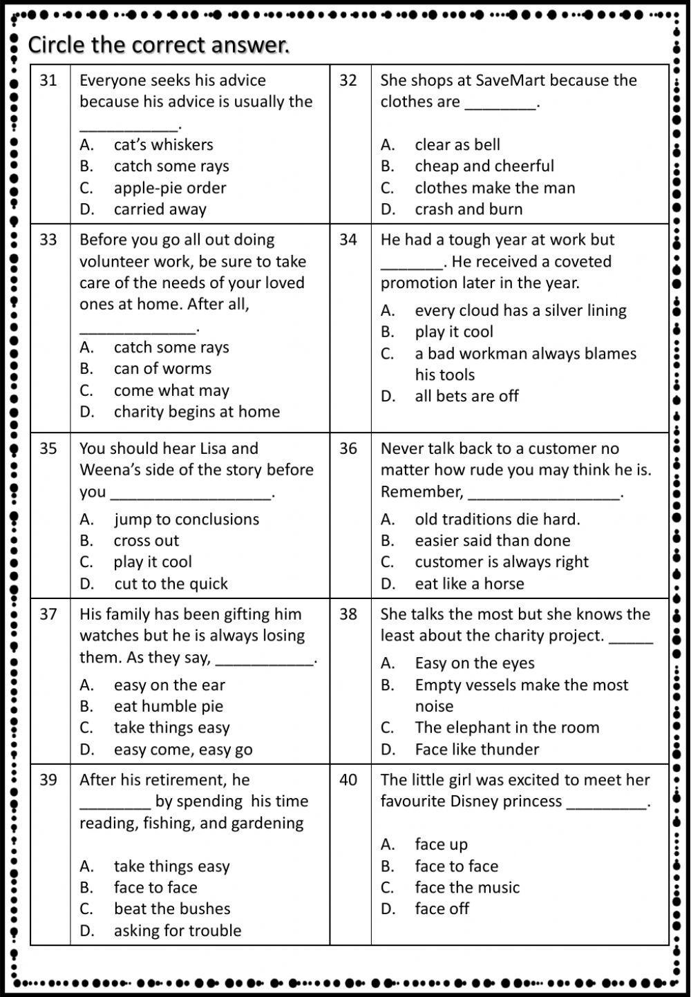 Vocab : proverbs & idioms