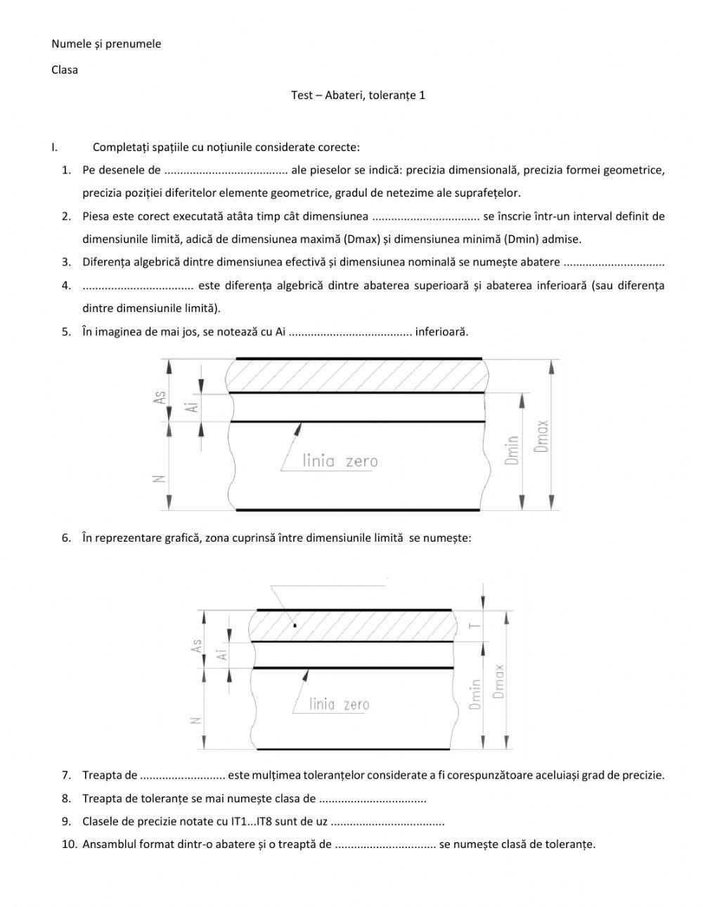 Test Abateri, toleranțe 1