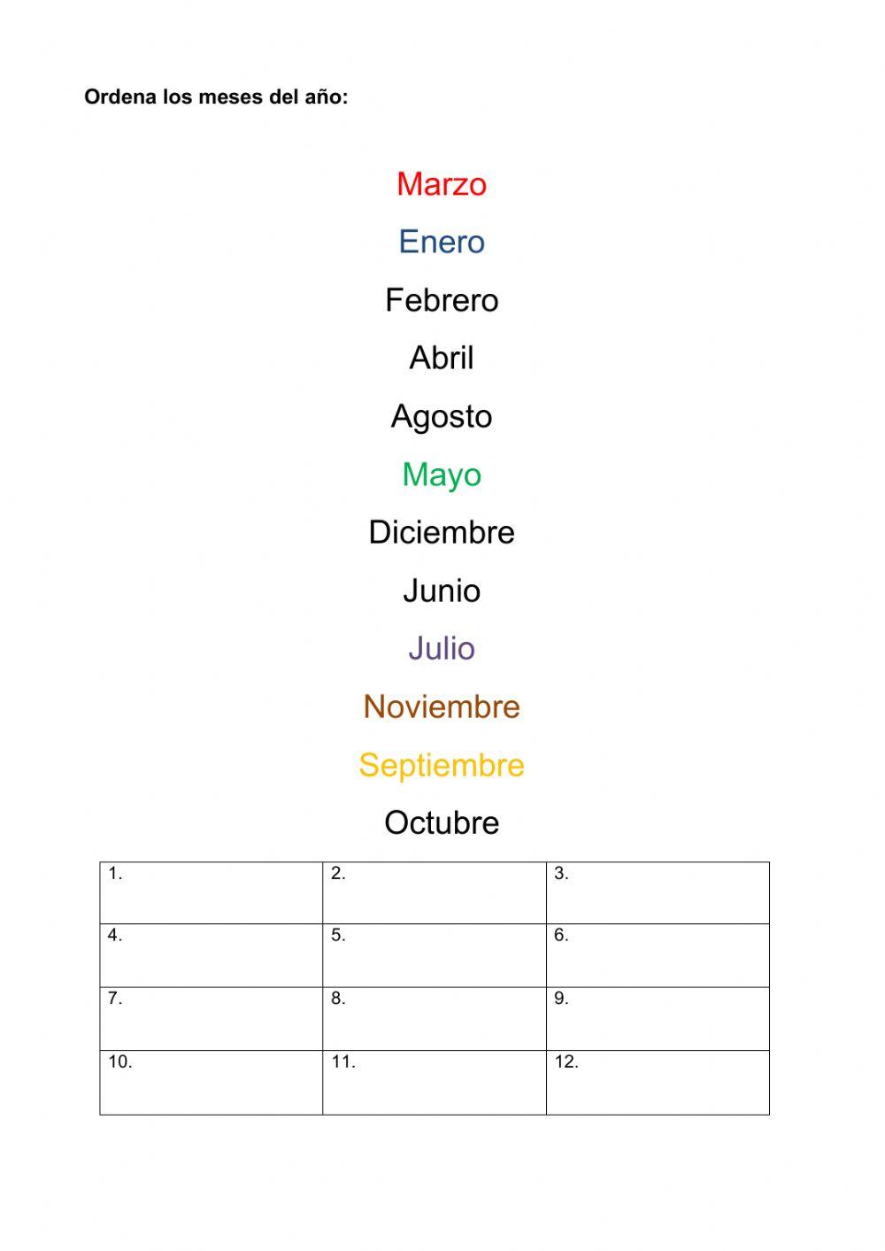 Ordena los meses del año