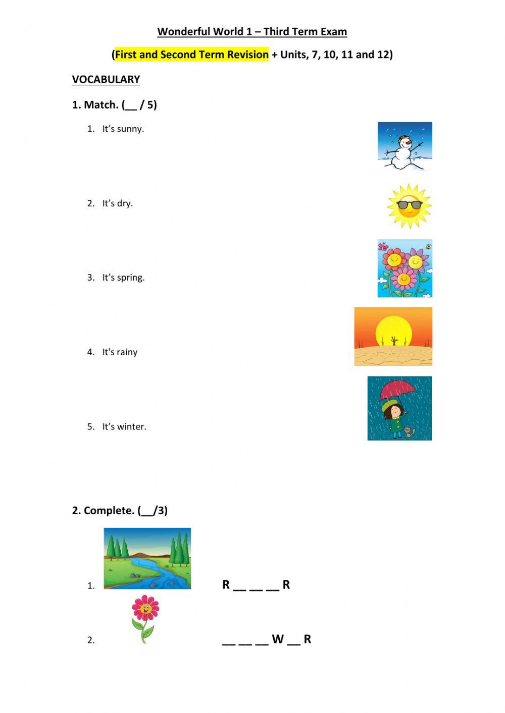 Wonderful World 1 - Third Term Exam