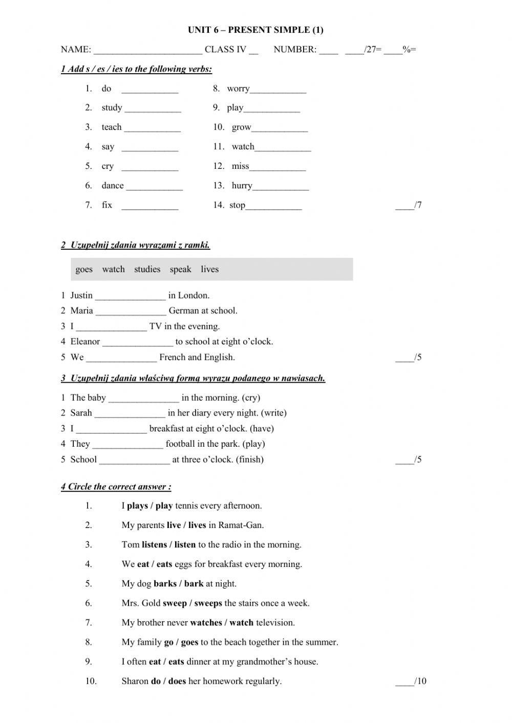 Team up plus 1 unit 6 present simple