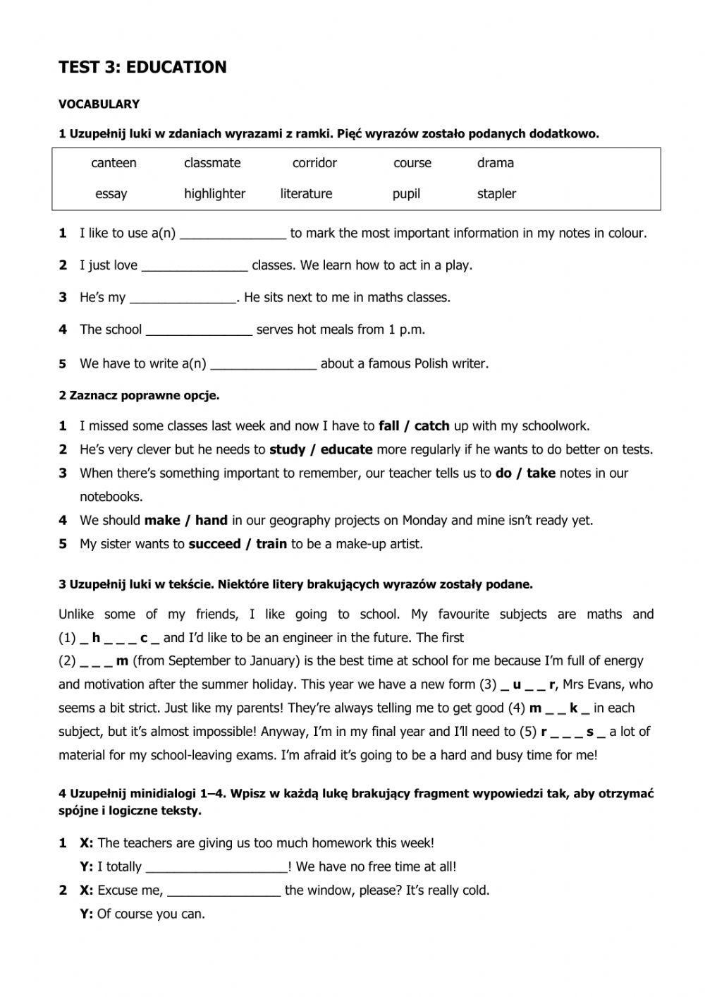 Repetytorium 8klasisty Macmillan Unit 3 Test