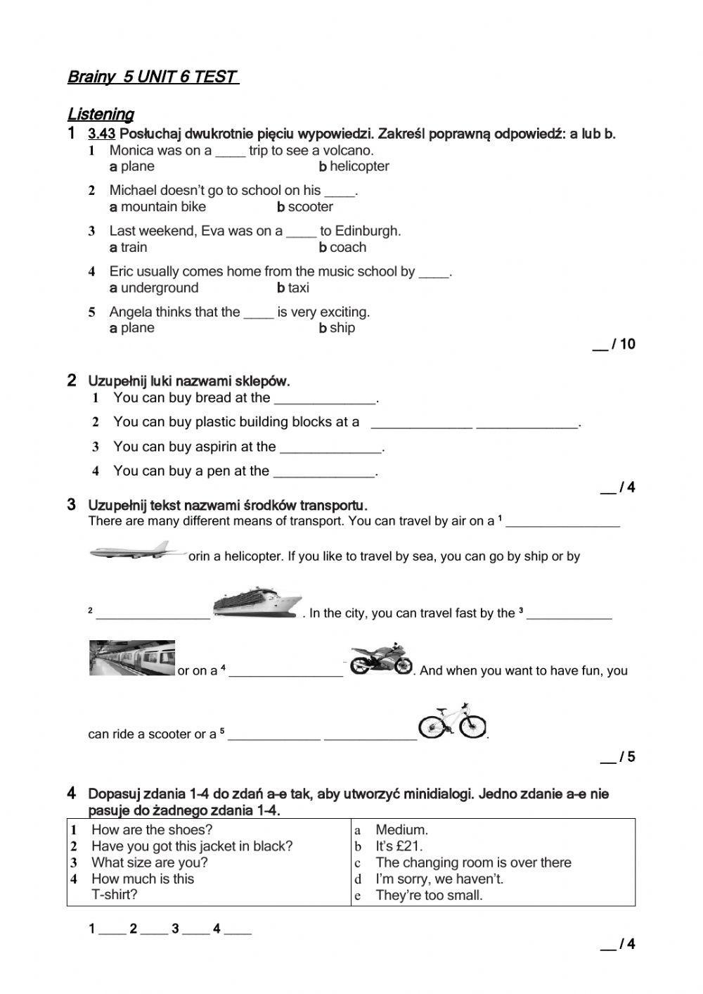 Brainy  5 UNIT 6 TEST