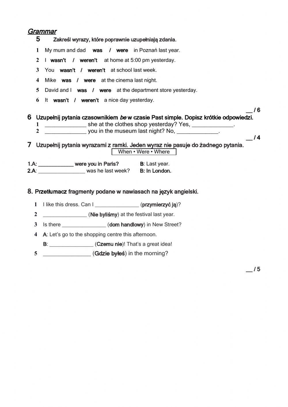 Brainy  5 UNIT 6 TEST