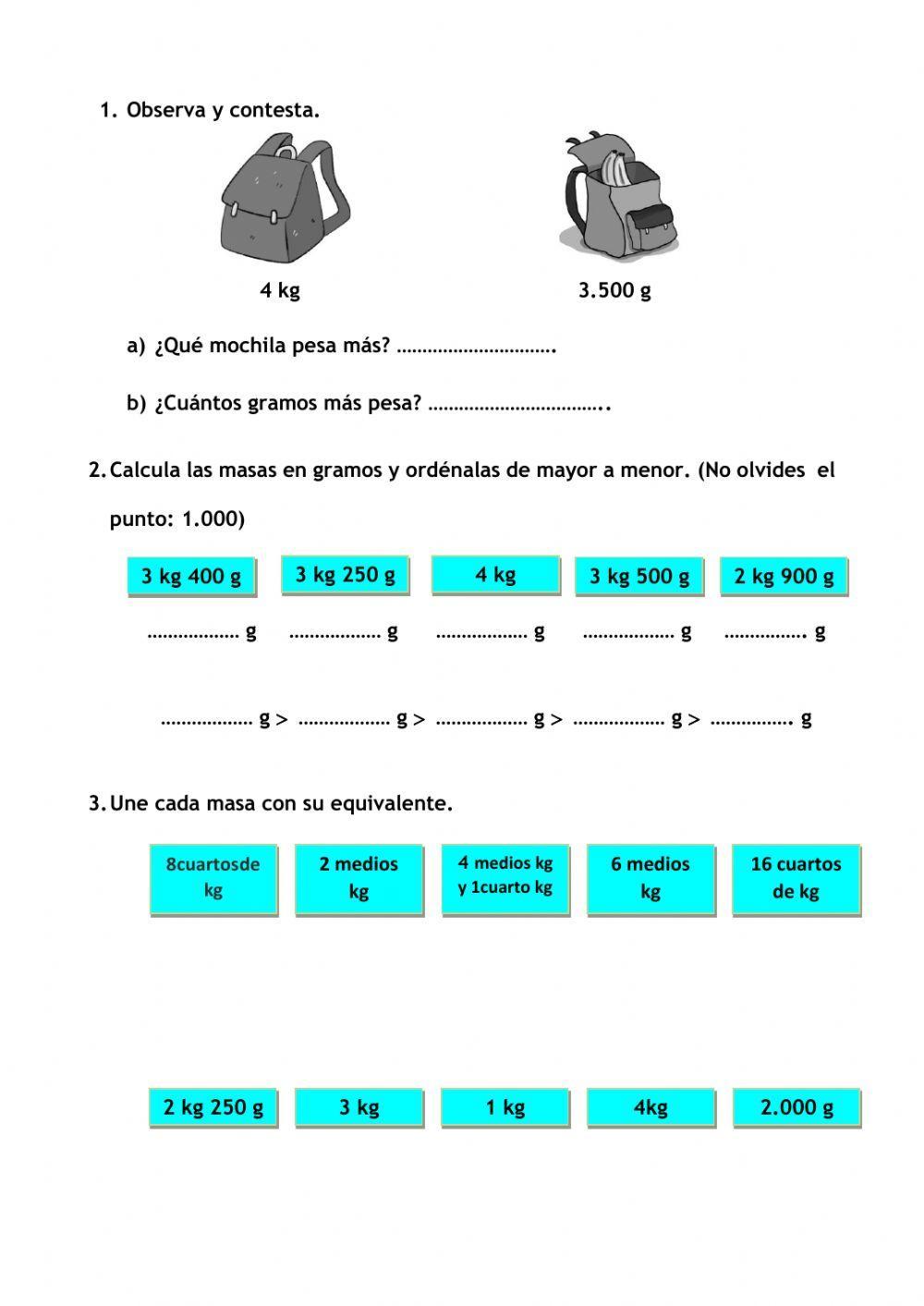 Unidades de masa. El kilo y el gramo