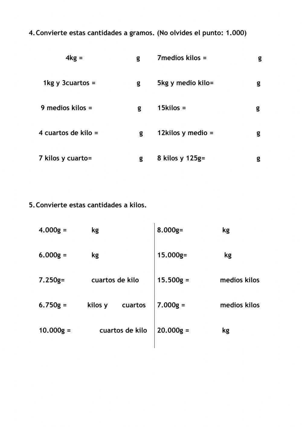 Unidades de masa. El kilo y el gramo