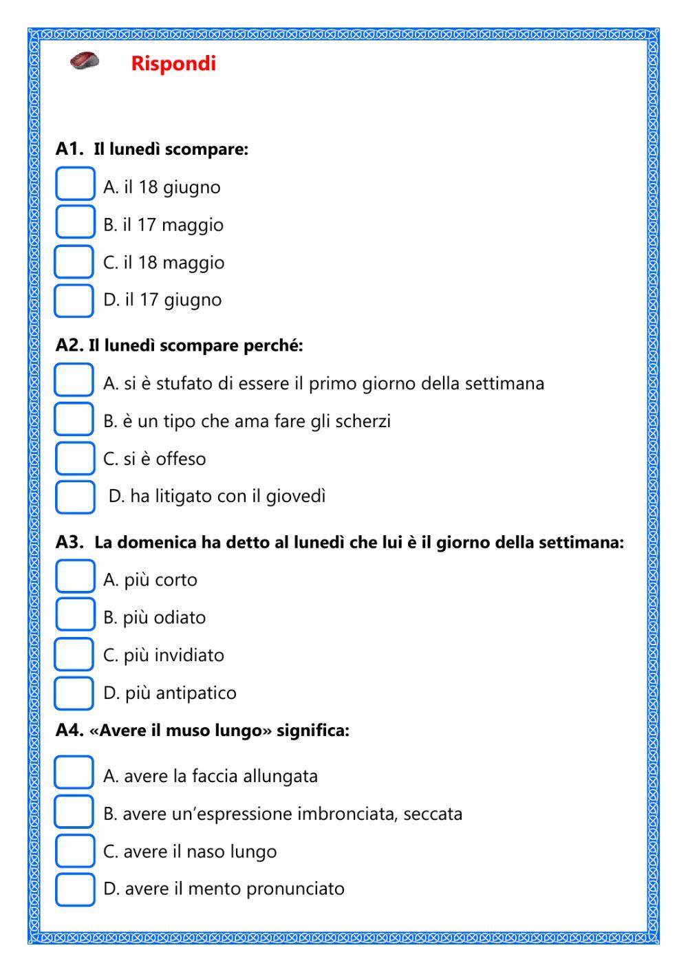 Verifica classe terza- Comprensione