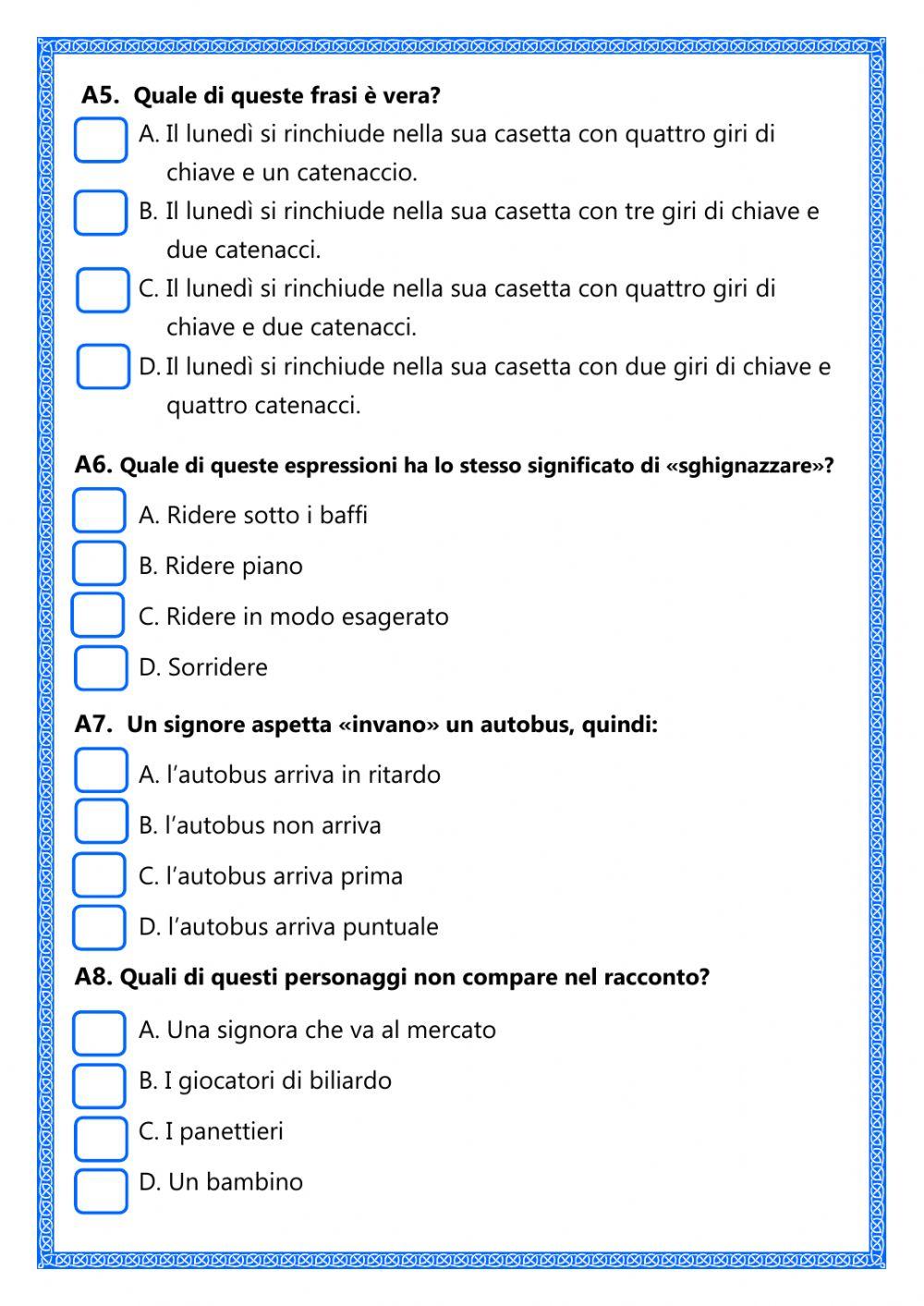 Verifica classe terza- Comprensione