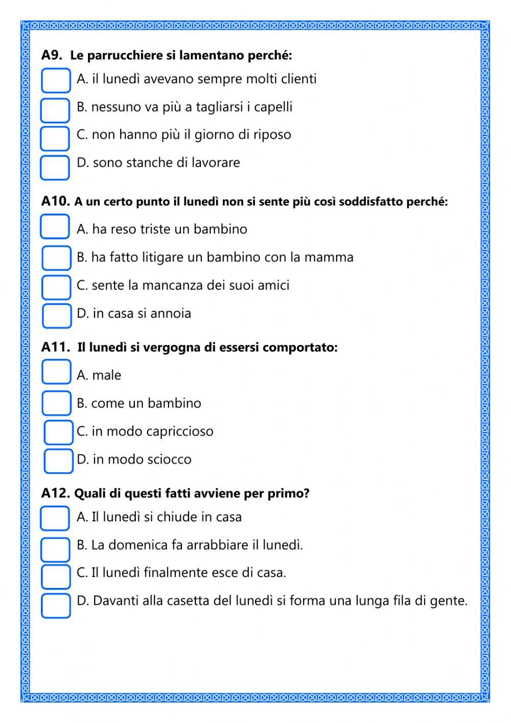 Verifica classe terza- Comprensione
