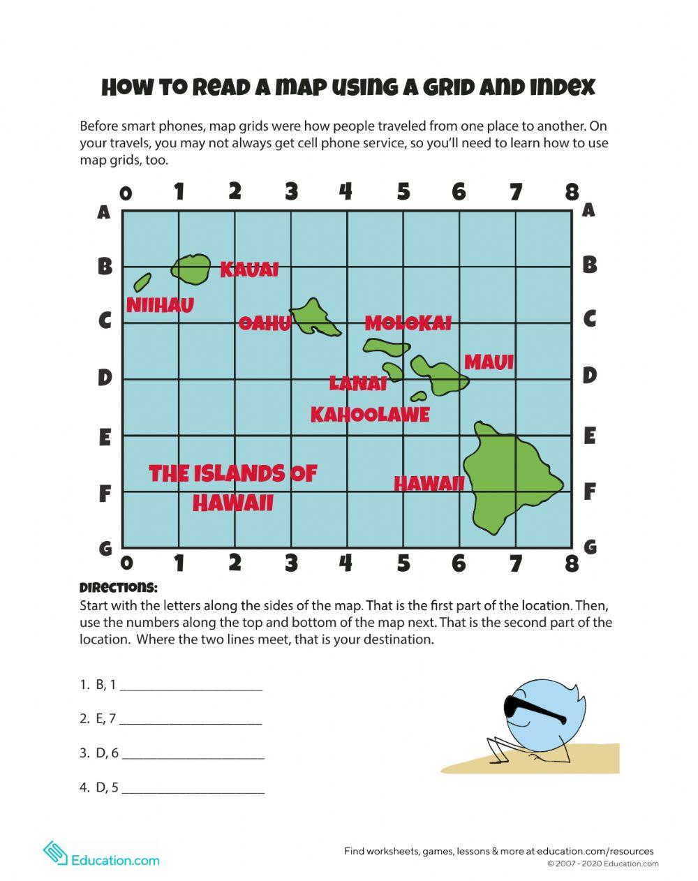 How to Read a Map Using a Grid and Index Orange and Green Students ...