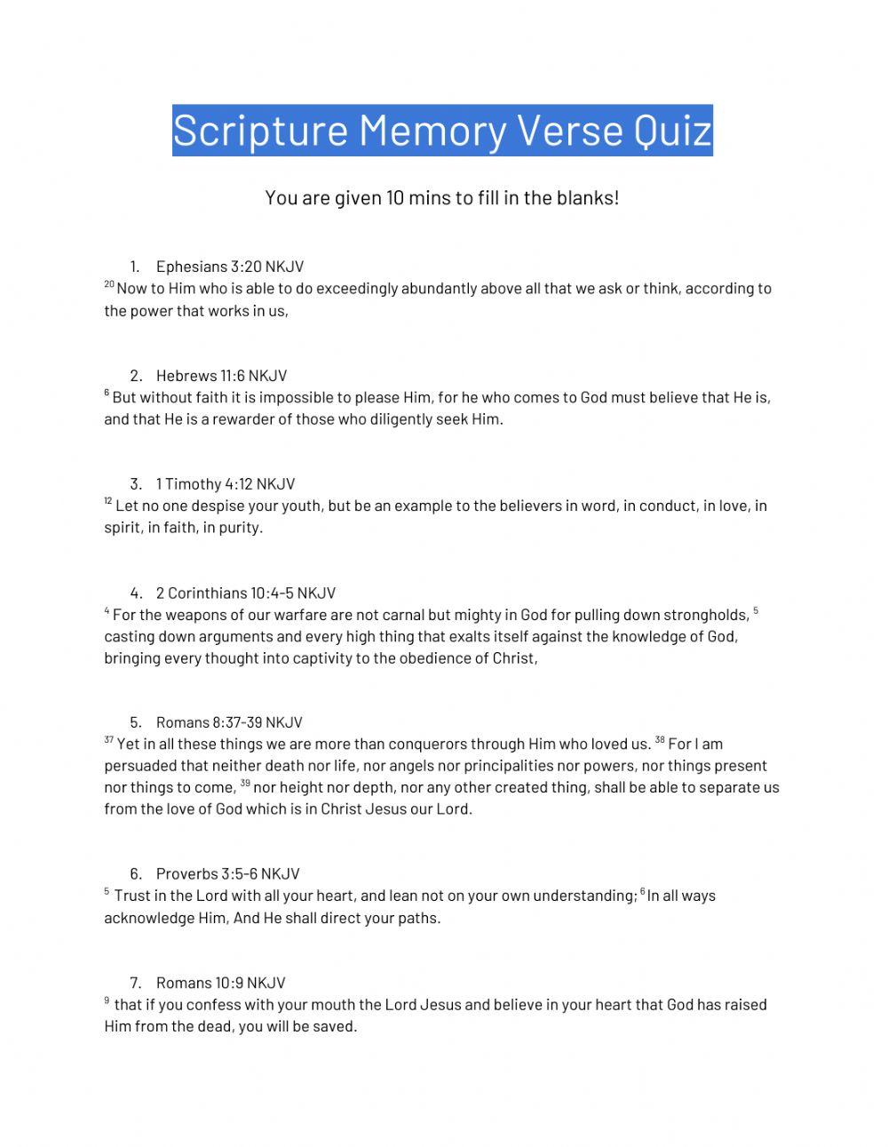 Scripture Memory Verse Quiz