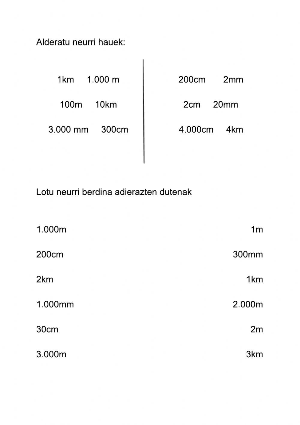 Luzera unitateak alderatu
