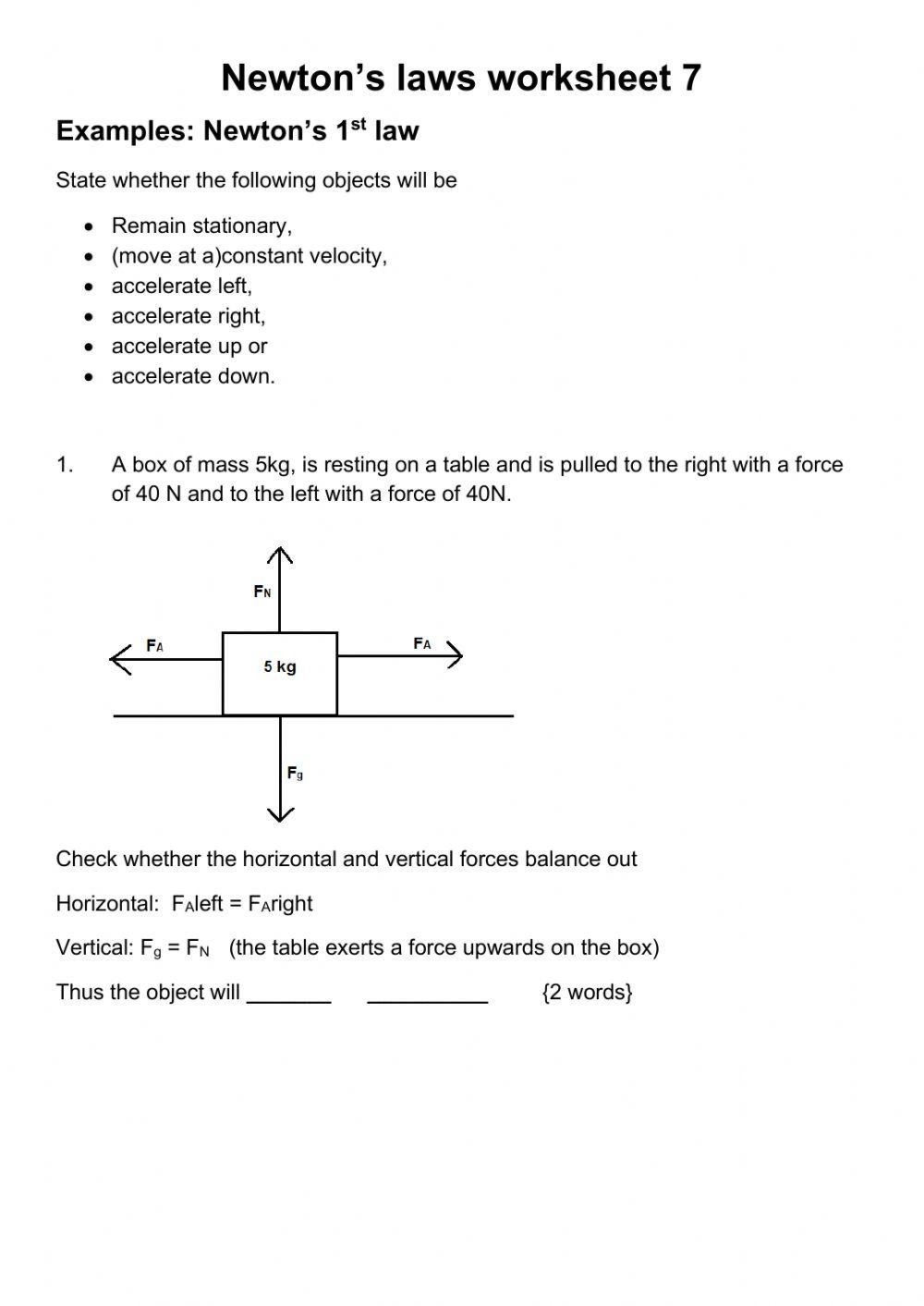 Newton worksheet 7
