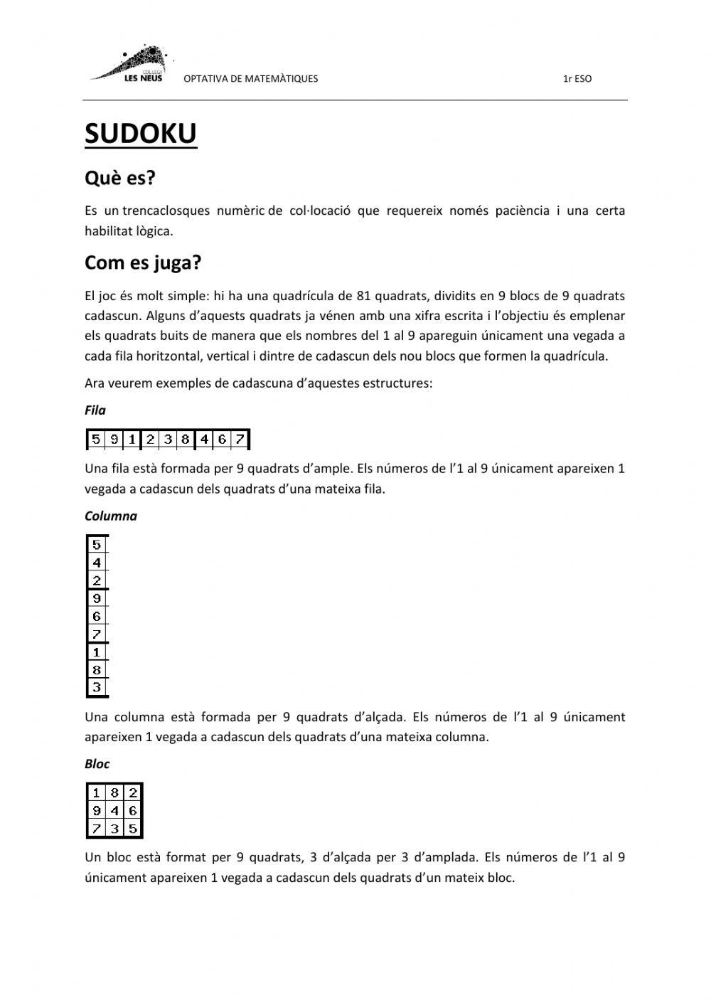 SUDOKU 9x9. Nivell 0. (2)