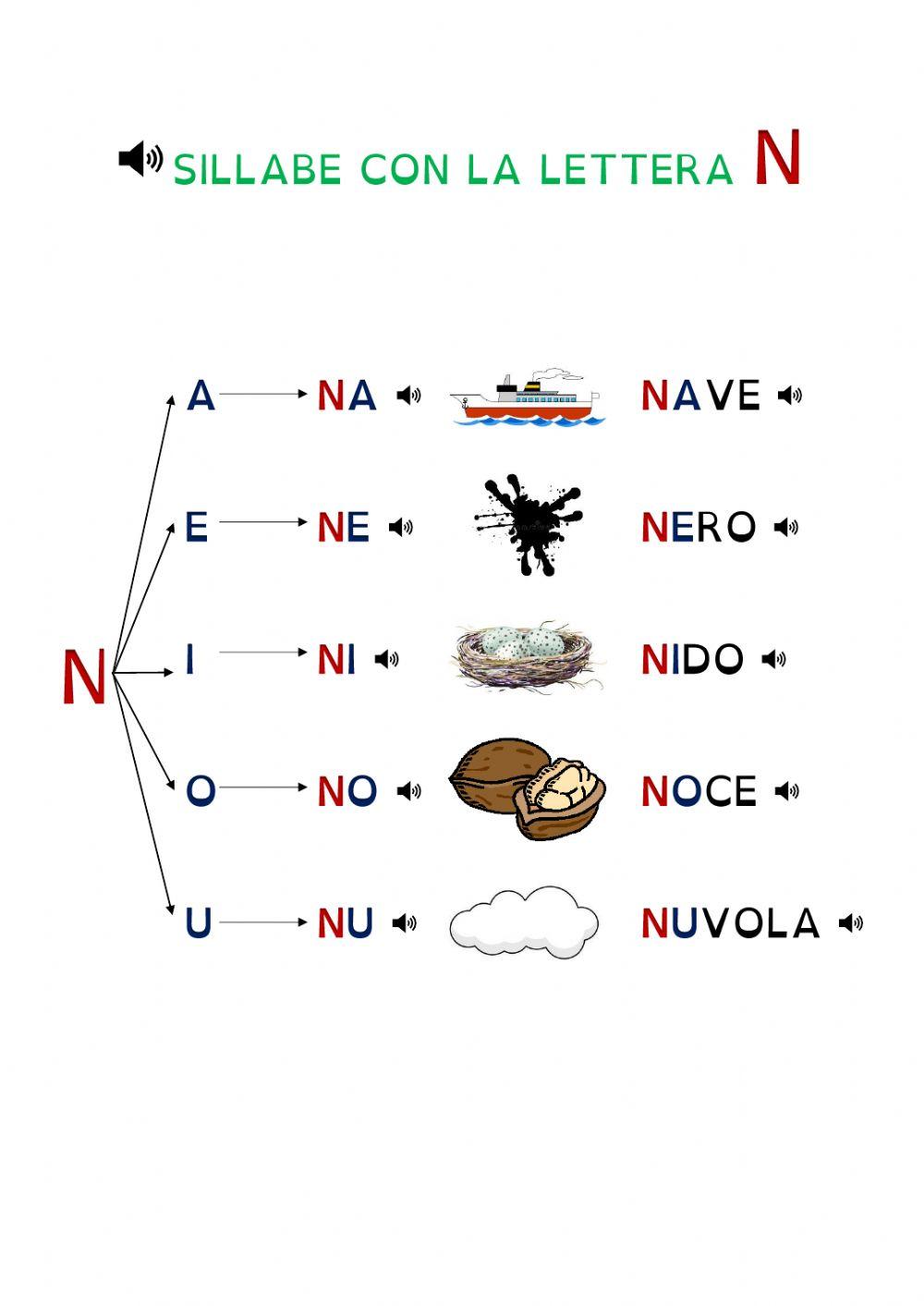 Sillabe con la lettera N