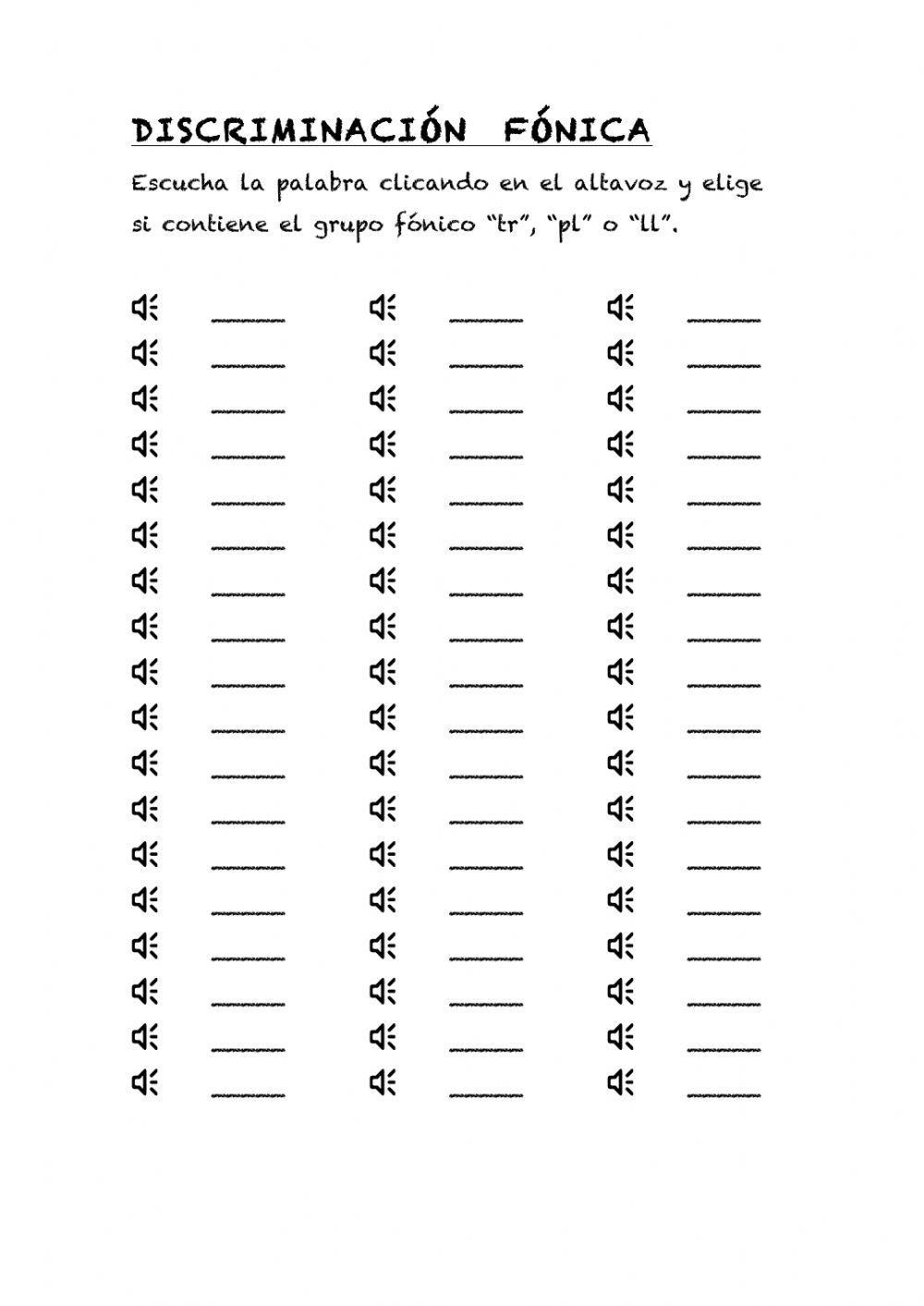Discriminación auditiva tr, pl, ll