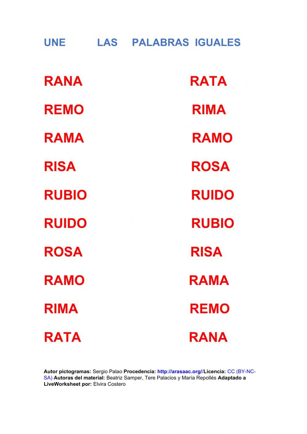 Une las palabras iguales