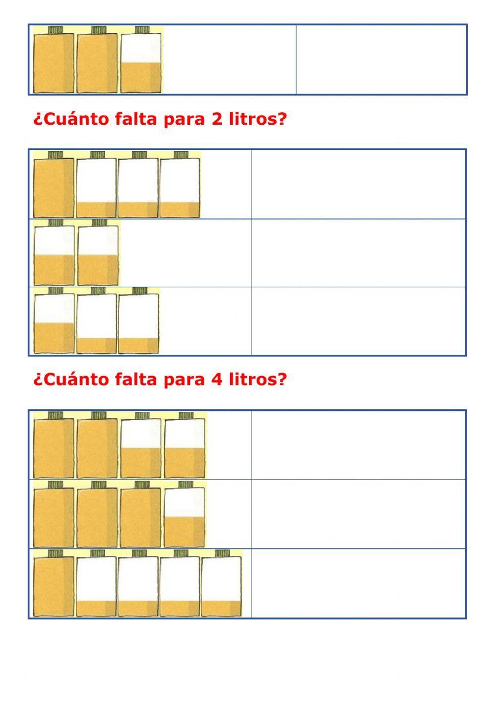 Litro, medio litro y cuarto de litro