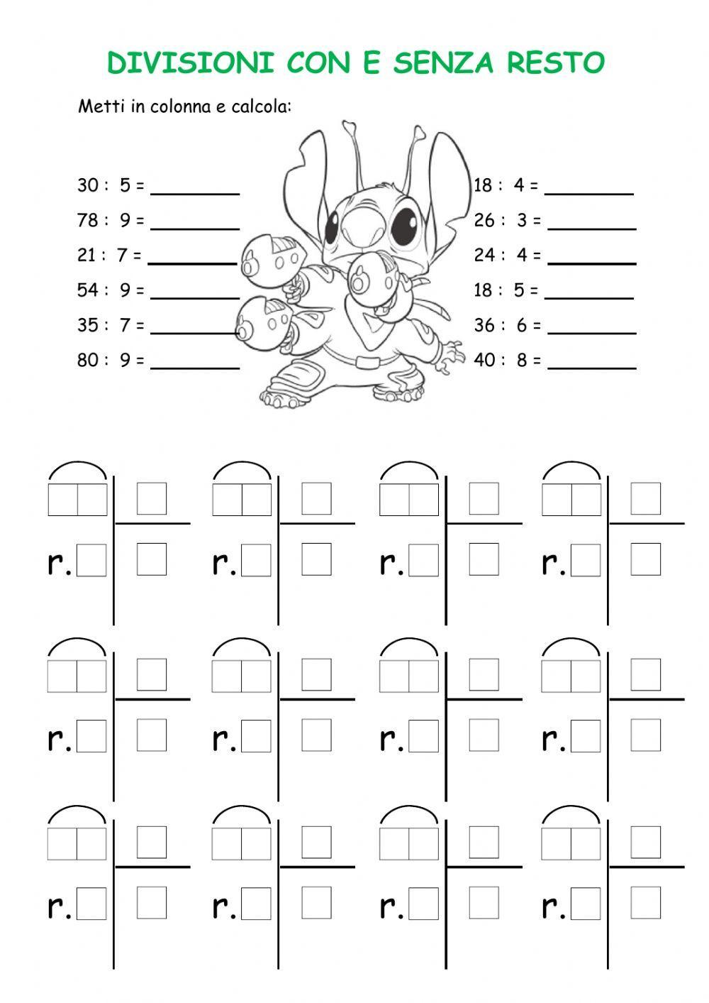Diviosioni in colonna con e senza resto