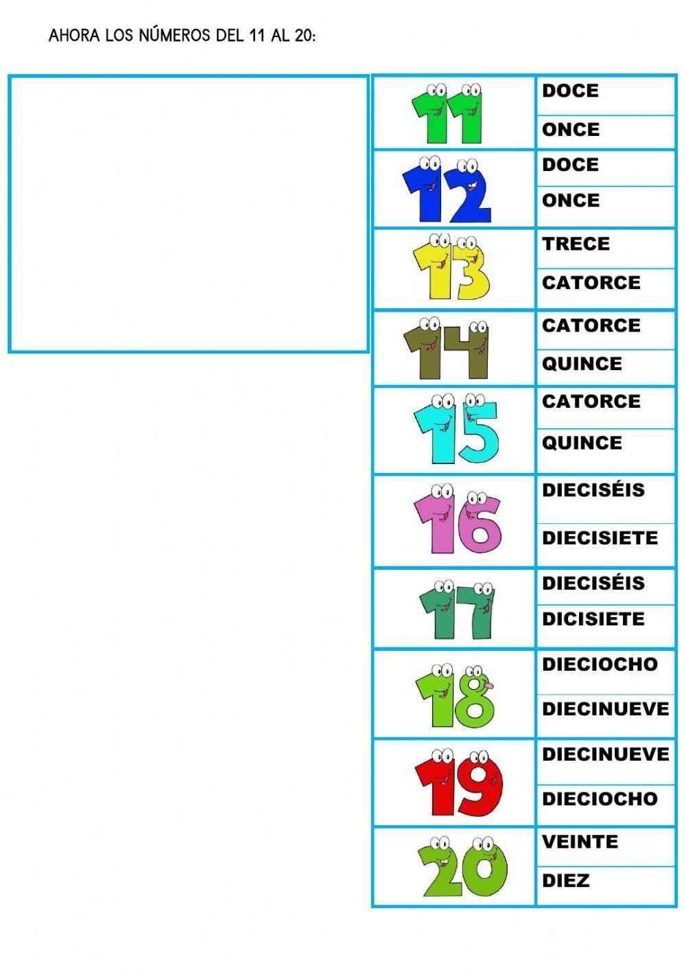 Numeros con letra 1-20 Numeros con letra 1-20