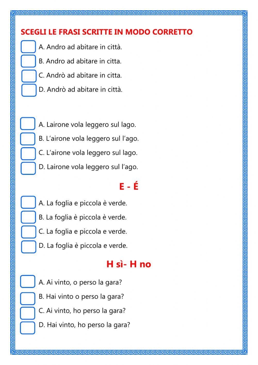 italiano terze verifica - Riflessione linguistica