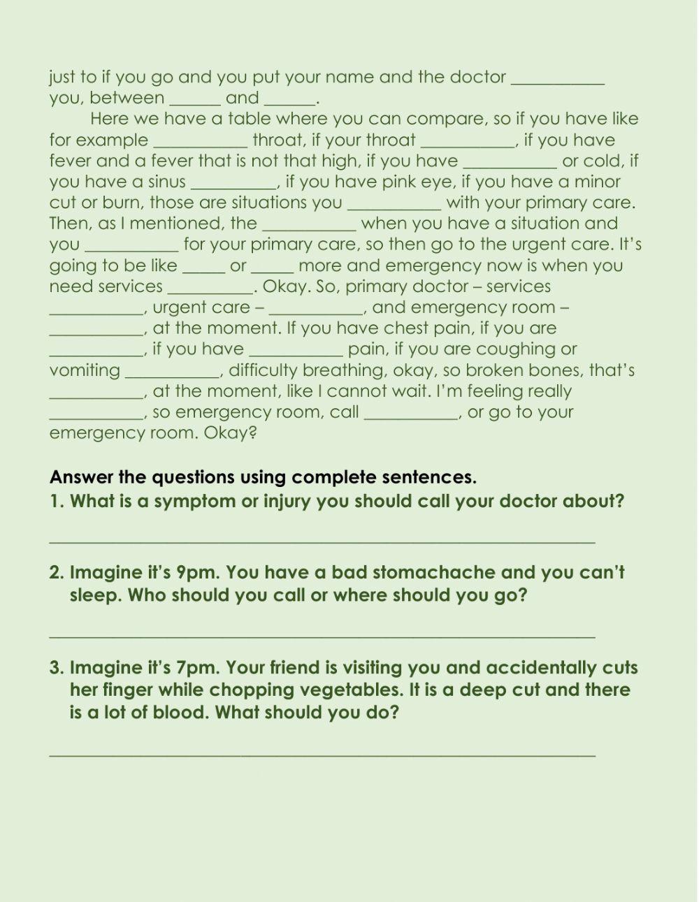 Listening: Primary Care, Urgent Care, or ER?