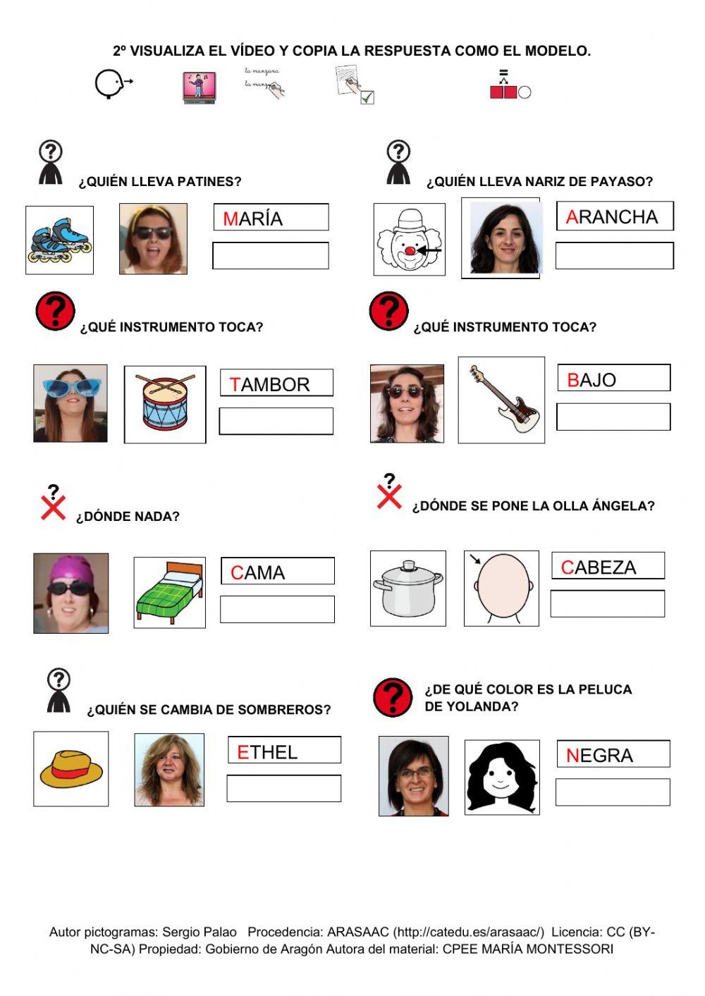 Copia la respuesta correcta según el modelo tras visualizar el vídeo. Ficha 2.