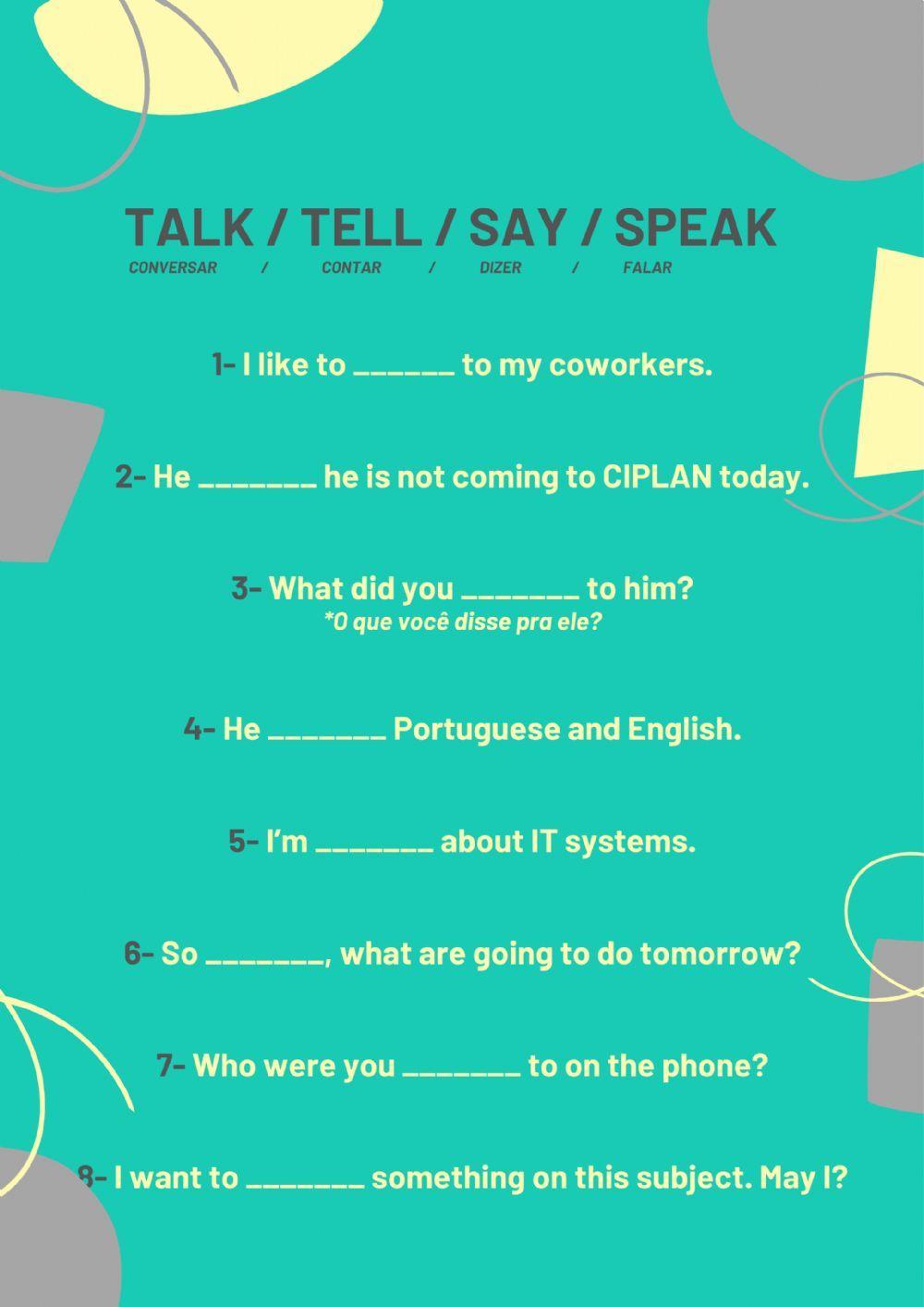 Say, tell, speak and talk
