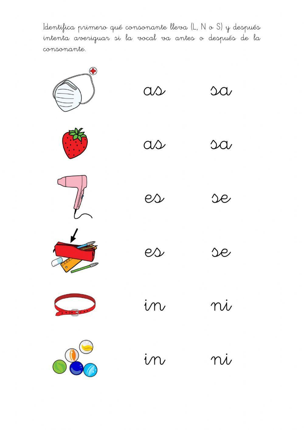 Sílabas inversas L, N y S