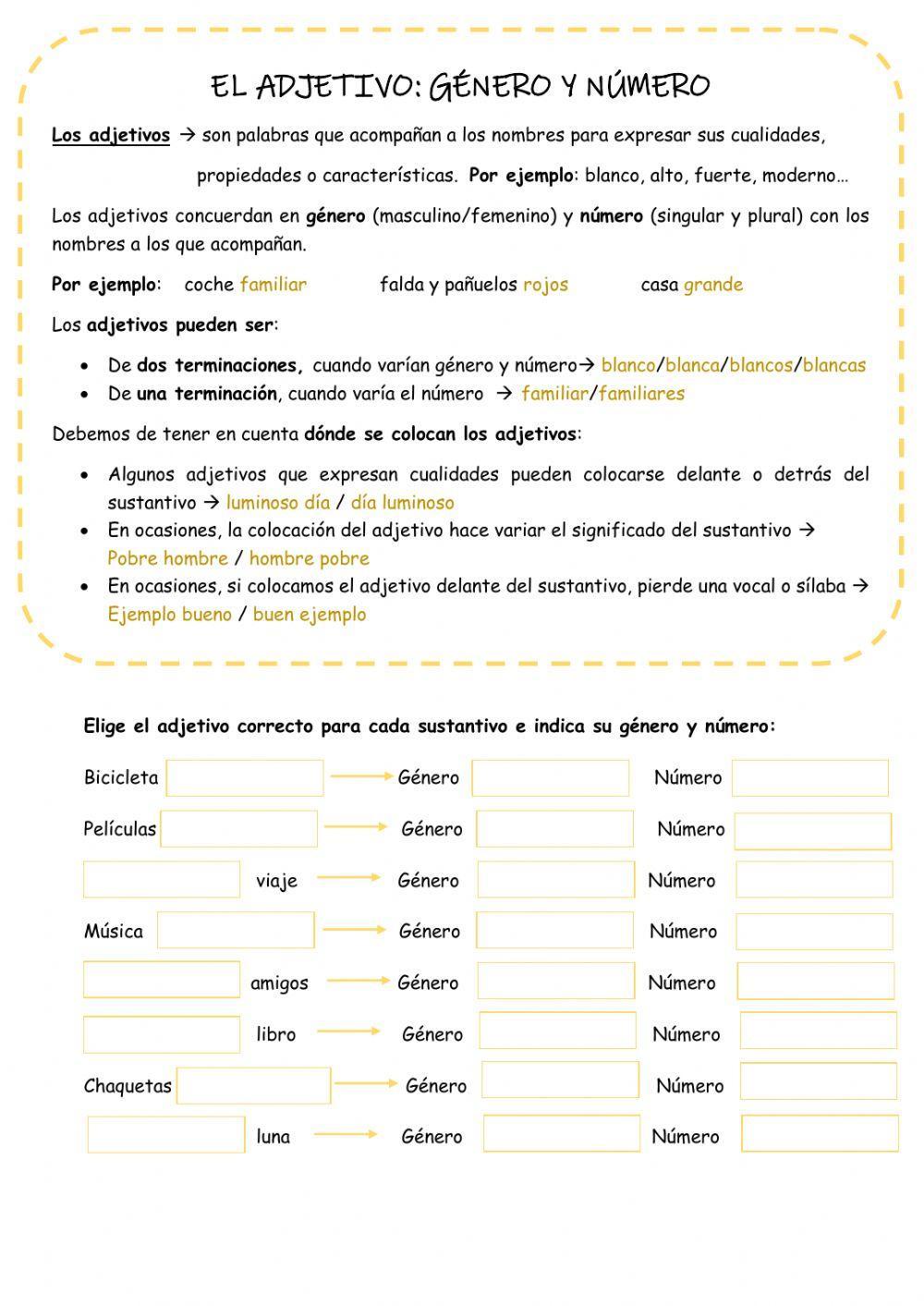 El adjetivo: género y número