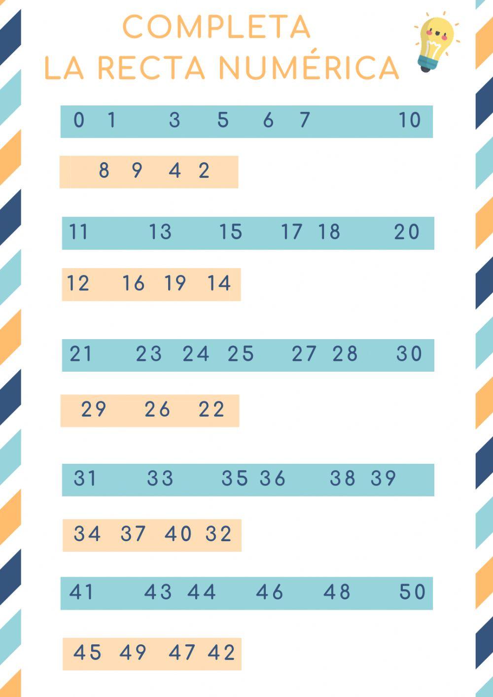 Completa la recta numérica