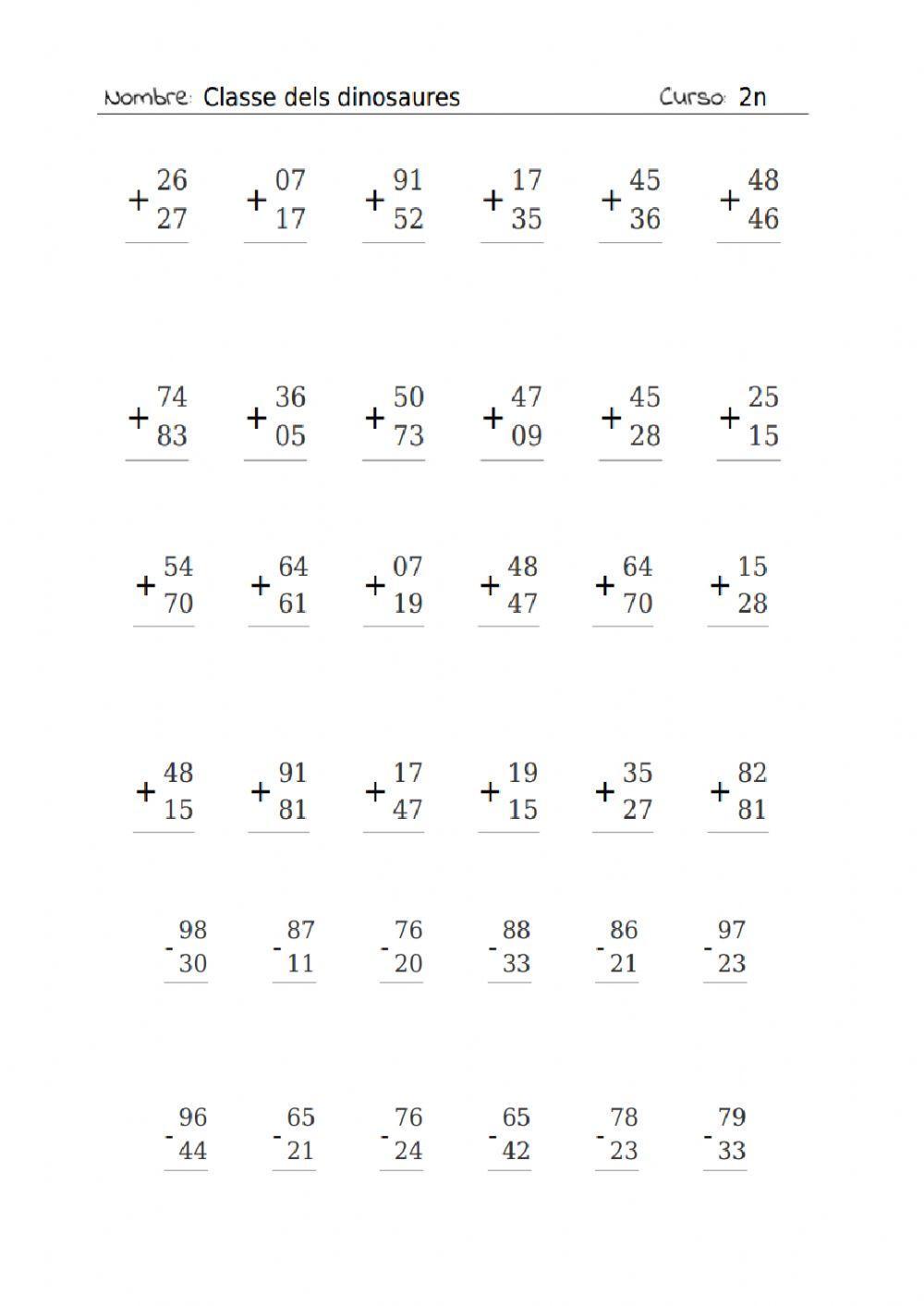 Sumas llevando y restas sencillas