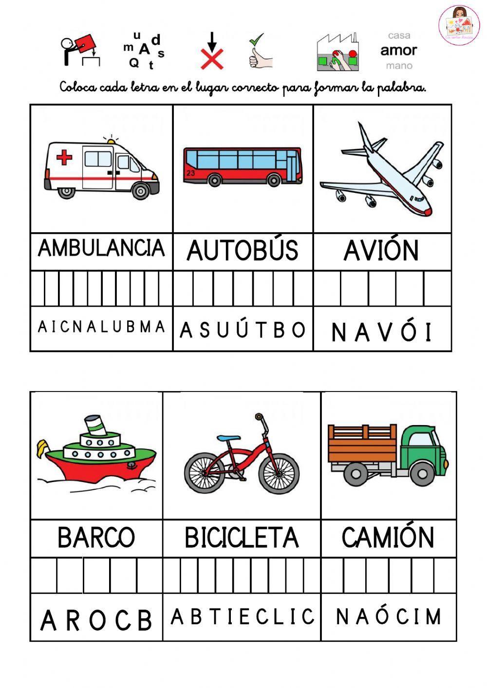 Coloca las letras en el lugar correcto.