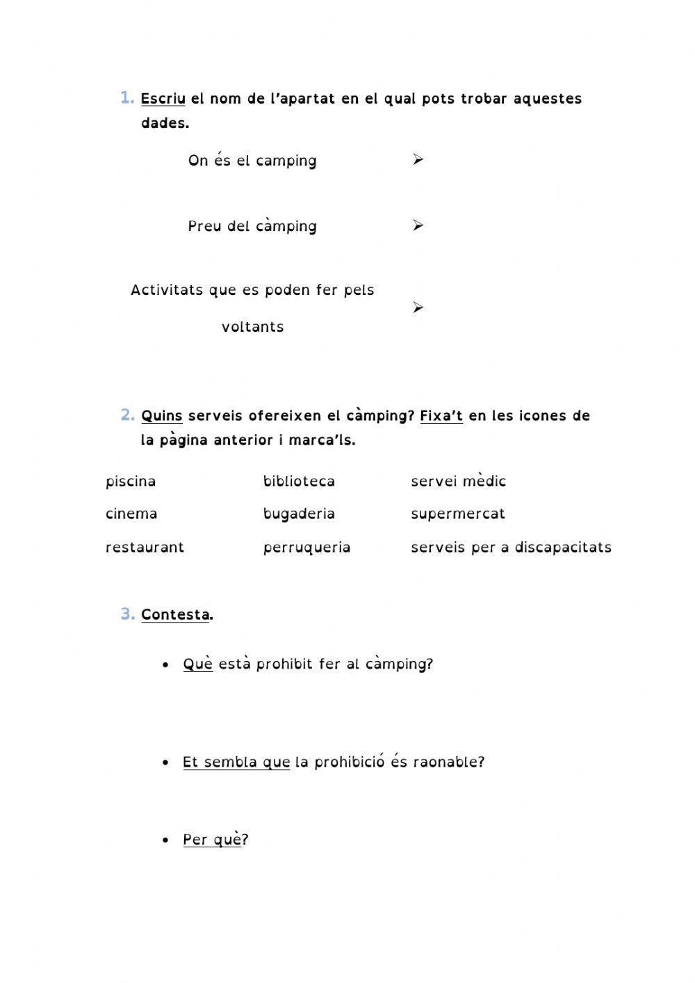Comprensió lectora 3r-Viure a un càmping