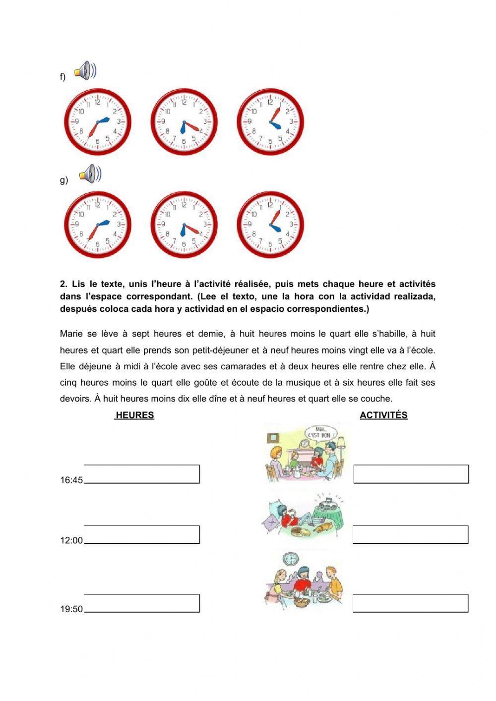 Les heures et les activités de la journée