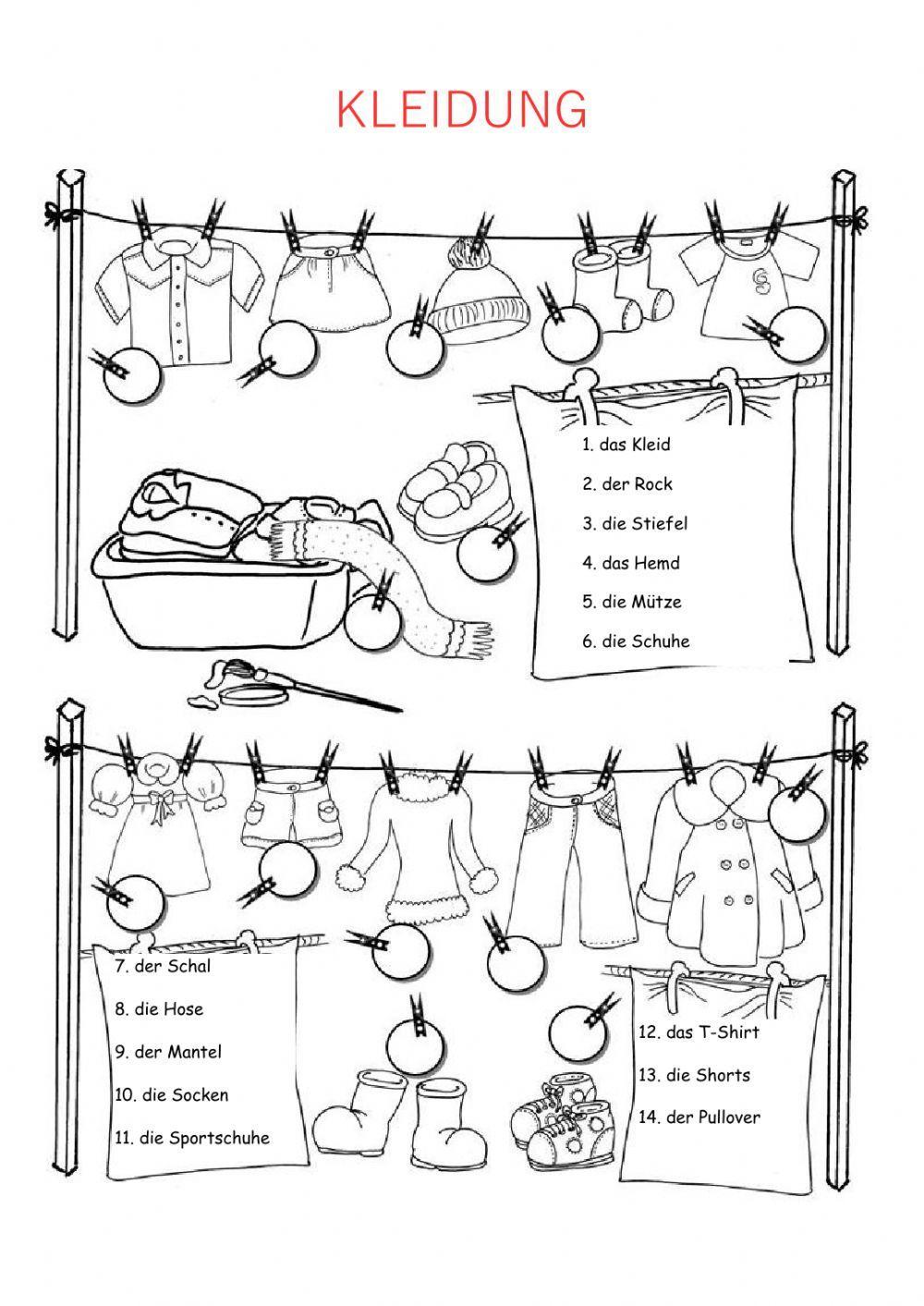 Kleidung, Farben und Körperteile