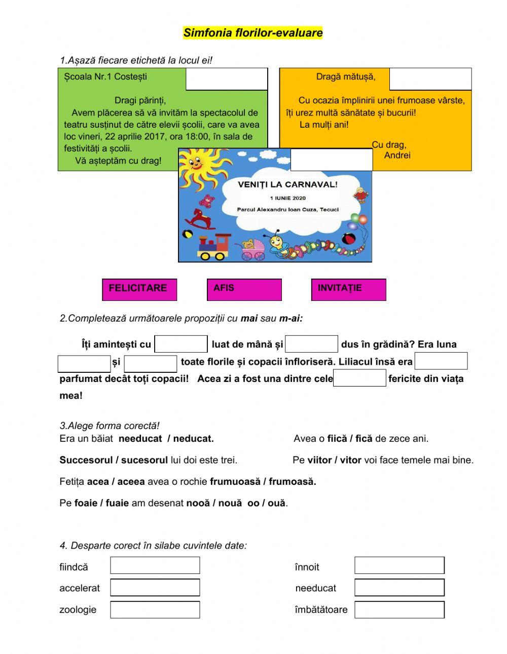 Simfonia florilor-evaluare