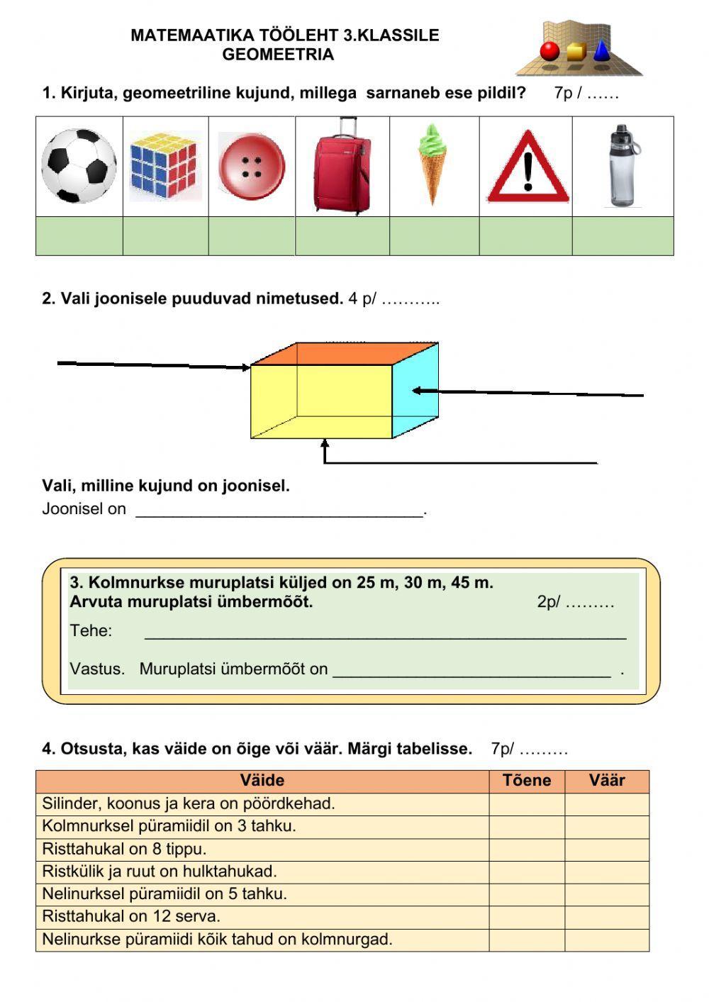 Matemaatika töö 3.klassile B Matemaatika töö 3.klassile B