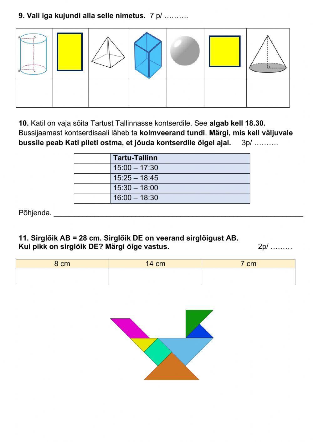 Matemaatika töö 3.klassile B Matemaatika töö 3.klassile B