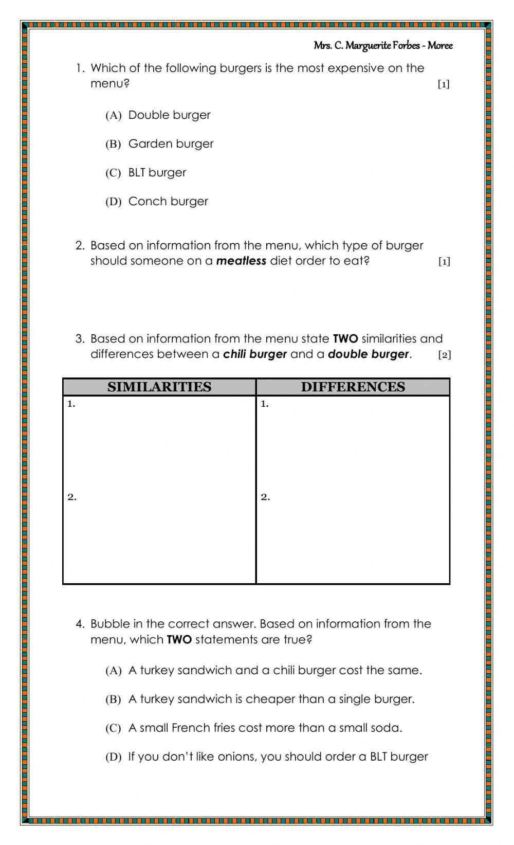 Burgers and Sandwiches Burgers and Sandwiches
