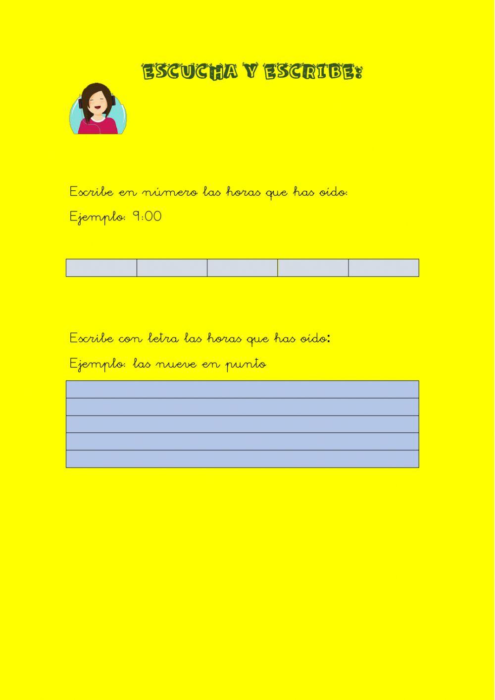 Dictado de horas worksheet live worksheets