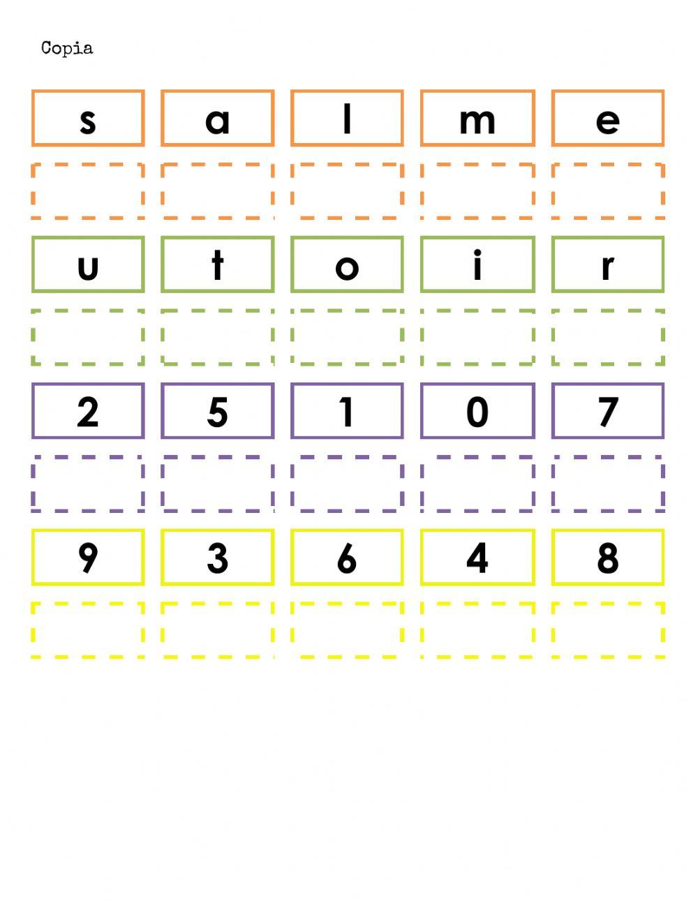 Dictado letras y números