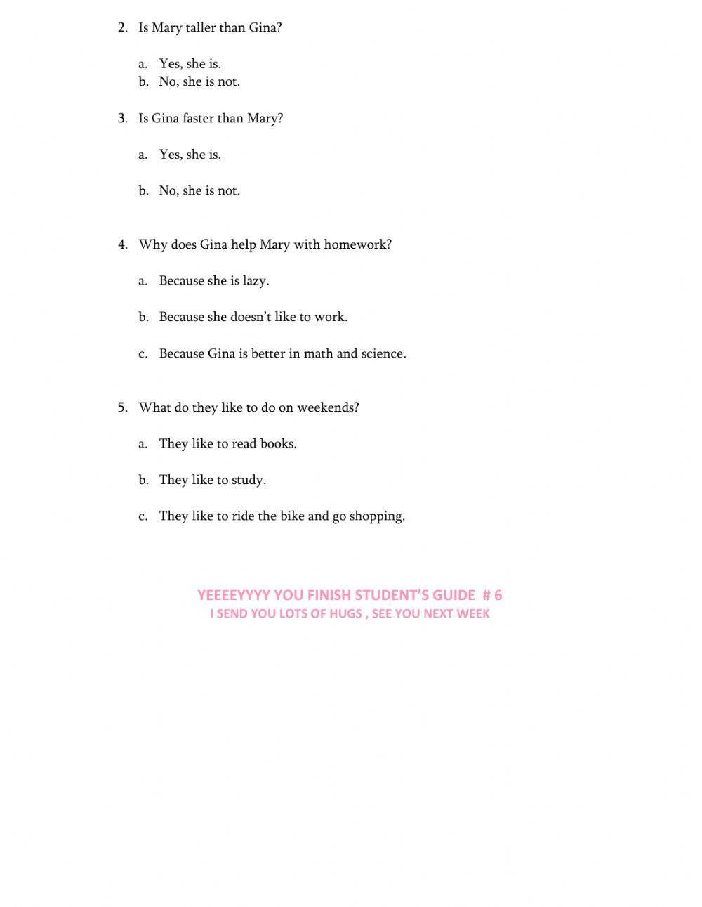 Comparatives Reading Comprehension