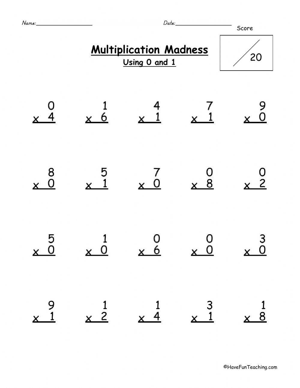 Multiplication Facts 0 & 1