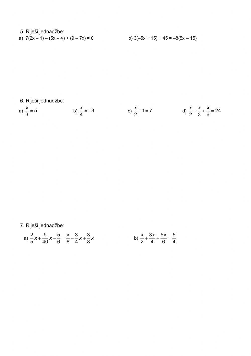 Kviz 3 - jednadžbe sa zagradama i razlomcima