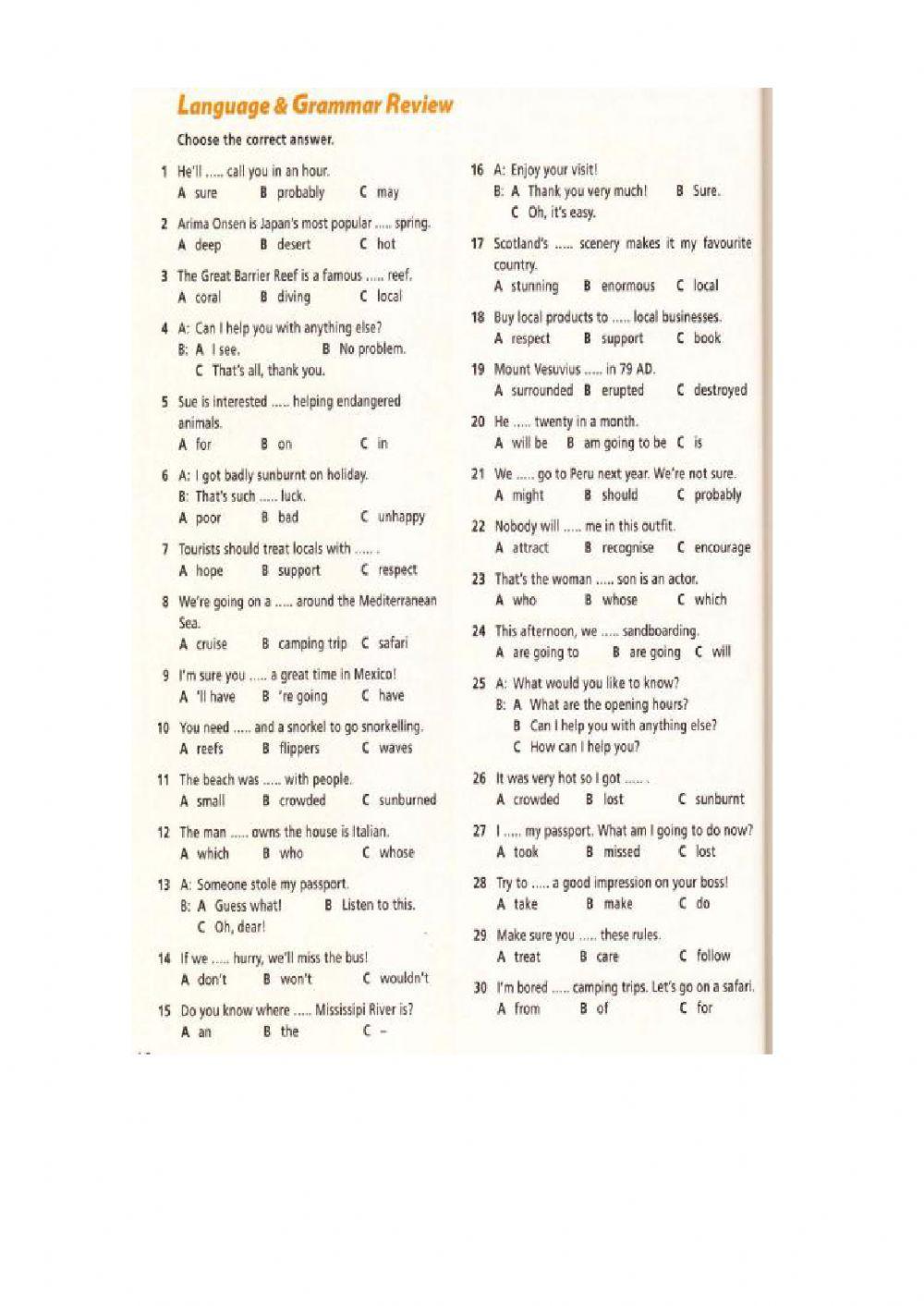 Language and Grammar Review